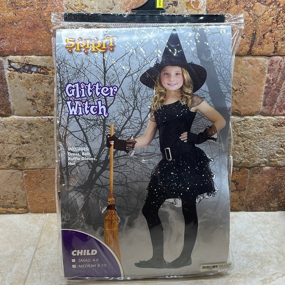 Spirit Child Halloween Costume Girl Glitter Witch Kids Event Size M 8-10 Black - Picture 9 of 13